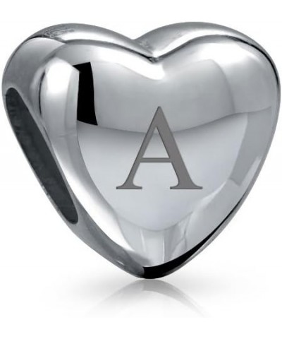 Personalized Monogram Alphabet A-Z Initial Milgrain Edge Heart Shape Swirl Charm Bead For Women Teen Oxidized .925 Sterling S...