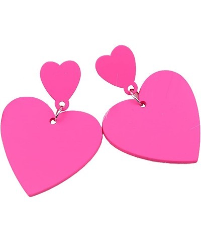 Pink Love Heart Dangle Earrings for Women Hot Pink Earrings Acrylic Double Heart Earrings Valentine's Day Jewelry Gift Pink D...