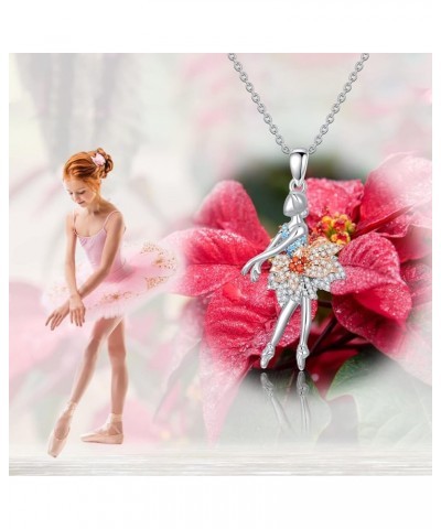 Ballerina Necklace 12 Month Birth Flower Necklaces for Girls Sterling Silver Ballet Dancer Pendant Necklace with Birthstone B...