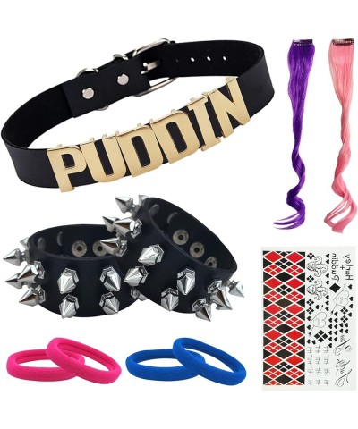 Puddin Choker Bracelet Set Punk Leather Bracelet Letter Collar Cosplay Accessory for Women and Girls Halloween Party Costume ...