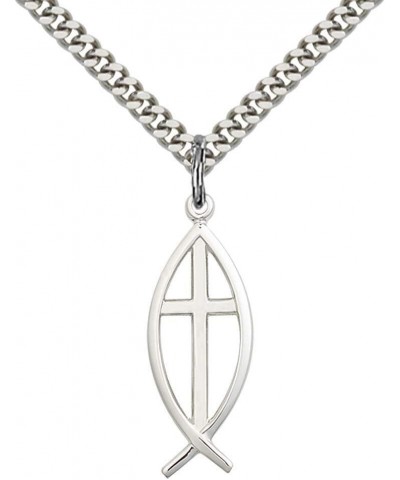 Sterling Silver Fish/Cross Pendant with 24" Stainless Steel Heavy Curb Chain. $36.20 Necklaces