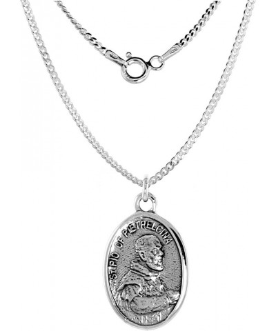 Sterling Silver St Padre Pio Medal Necklace Oxidized finish Oval 1.8mm Chain 20-inch $25.14 Necklaces