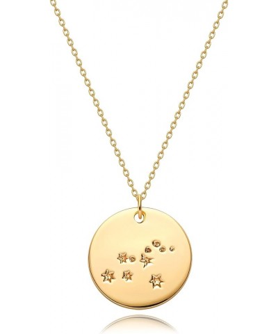 Gold Necklace Coin Disc Zodiac 12 Constellation Star Connected Engraved Horoscope Sign Astrology Pendant 18K Gold Plated Chai...