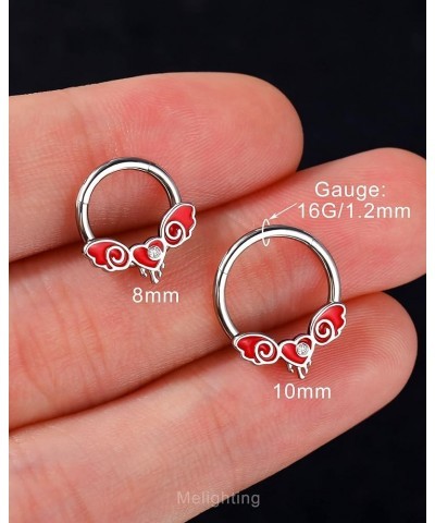 16G Septum Ring Red Heart Septum Jewelry Stainless Steel 316L Melting Heart Helix Piercing Jewelry for Women Tragus Conch Ear...