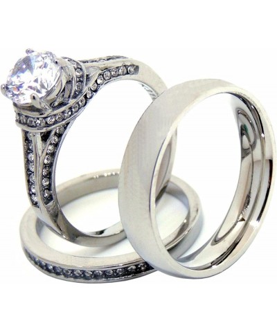 His Hers Couples Ring Set Womens Round CZ Stainless Steel Wedding Ring Set Mens Matching Band Size Women's 06 Men's 10 $16.72...