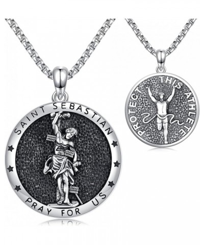 925 Sterling Silver Patron Saint Medal Necklace Protection Catholic Jewelry Gifts for Men Women F04-Saint Sebastian(Runners) ...