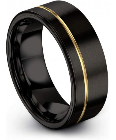 Tungsten Wedding Band Ring 8mm for Men Women 18k Rose Yellow Gold Plated Flat Cut Off Set Line Black Brushed Polished Yellow ...