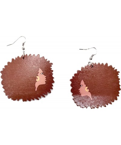 African Woman Wood Ethnic Earrings, 2 Inches brown $7.53 Earrings