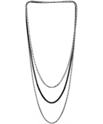 Waterfall Layered Statement Necklace, Silver Black Hollow Fancy Chain Three-Strand, Popular Design $10.79 Necklaces