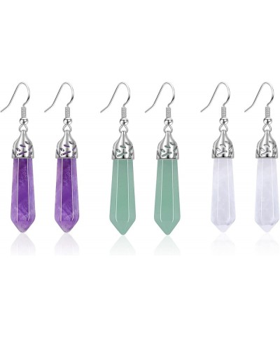 3Pairs Healing Crystals Earrings Sets for Women Girls Natural Real Amethyst Rose Quartz Stone Healing Hexagonal Points Crysta...