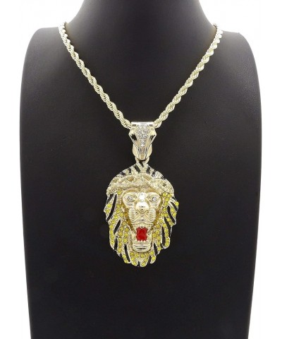 Stone Stud Black Stripe King Lion Head Pendant with 4 mm 24" Rope Chain Necklace Gold-Tone $12.99 Necklaces