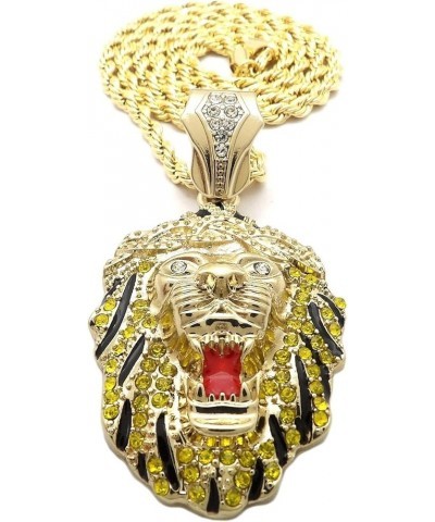 Stone Stud Black Stripe King Lion Head Pendant with 4 mm 24" Rope Chain Necklace Gold-Tone $12.99 Necklaces