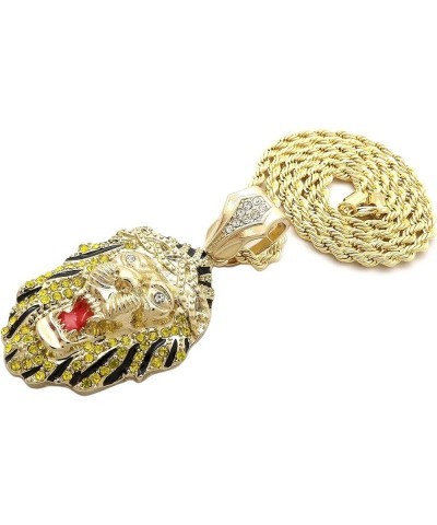 Stone Stud Black Stripe King Lion Head Pendant with 4 mm 24" Rope Chain Necklace Gold-Tone $12.99 Necklaces