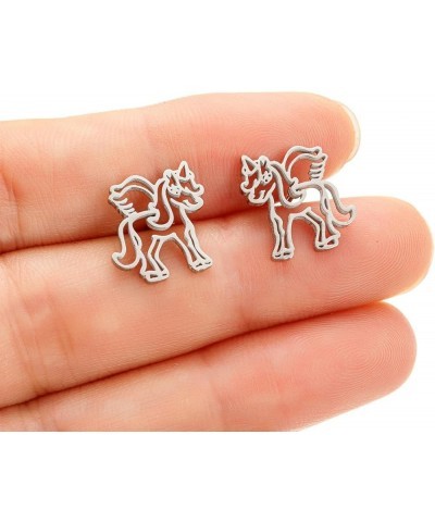 Hollow Unicorn Small Stud Earrings for Women Teen Girls Stainless Steel Horse Animal Angel Wings Cartilage Studs Earring Cute...