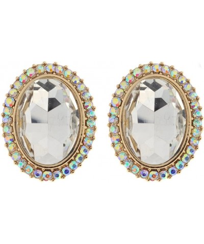 Women's Oval Cut Gemstone Mini Rhinestone Border Pierced Earrings Aurora Borealis/Clear $7.40 Earrings