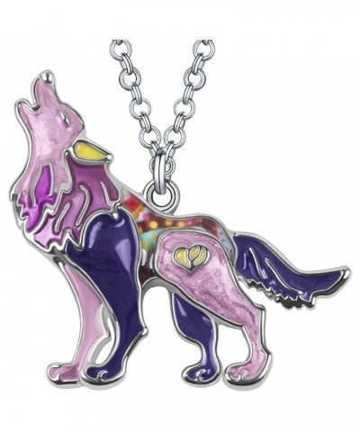 Enamel Alloy Novelty Wolf Necklace Pendant Wild Animals Jewelry Gifts for Women Girls Kids Charms Purple $9.11 Necklaces