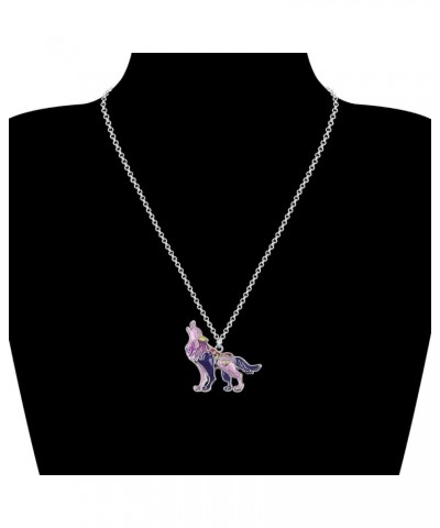 Enamel Alloy Novelty Wolf Necklace Pendant Wild Animals Jewelry Gifts for Women Girls Kids Charms Purple $9.11 Necklaces