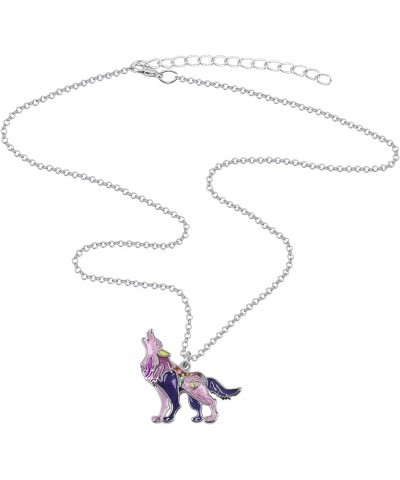 Enamel Alloy Novelty Wolf Necklace Pendant Wild Animals Jewelry Gifts for Women Girls Kids Charms Purple $9.11 Necklaces