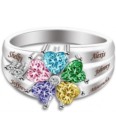 Custom Name Ring for Women Personalized Mom Family Rings with Heart Birthstones for Mother Grandmother Wife 5 stone $11.87 Rings