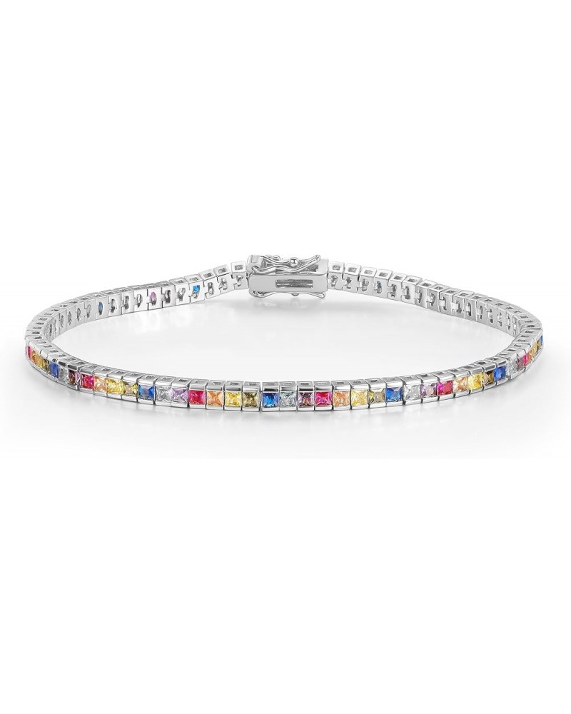 2 * 2mm Rainbow Square Tennis Bracelet, 2.0mm Thin 18K White/Yellow Gold Plated Square Colorful Cubic Zirconia Tennis Bracele...