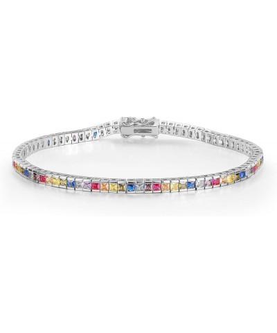 2 * 2mm Rainbow Square Tennis Bracelet, 2.0mm Thin 18K White/Yellow Gold Plated Square Colorful Cubic Zirconia Tennis Bracele...