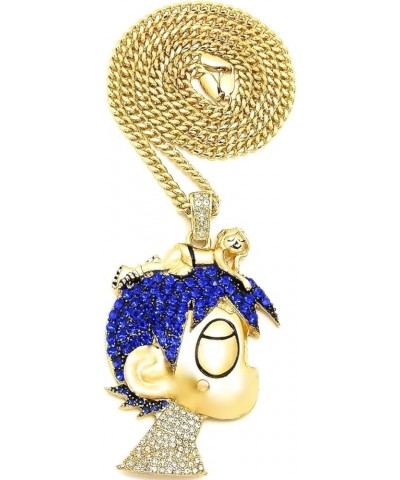 Cartoon V Crystal Rhinestone Pendant Necklace Luv GOLD COLOR LRG WITH BLUE STONES CUBAN CHAIN $17.97 Necklaces