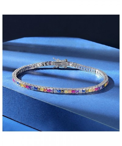 2 * 2mm Rainbow Square Tennis Bracelet, 2.0mm Thin 18K White/Yellow Gold Plated Square Colorful Cubic Zirconia Tennis Bracele...