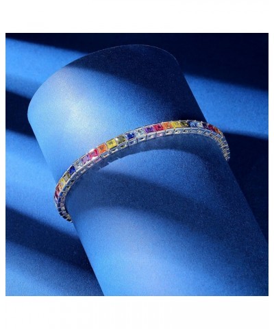 2 * 2mm Rainbow Square Tennis Bracelet, 2.0mm Thin 18K White/Yellow Gold Plated Square Colorful Cubic Zirconia Tennis Bracele...