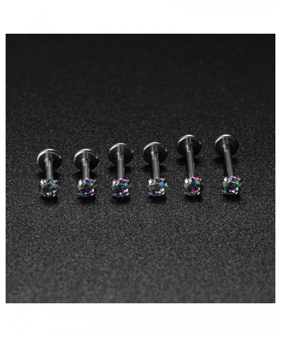 20G 18G 16G Threadless Push in Lip Ring Stainless Steel 3mm Clear CZ Stud Top 6mm 8mm 10mm Labret Tragus Nose Cartilage Daith...