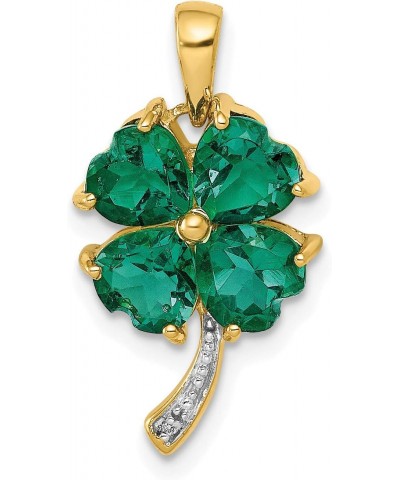 14K Gold w/Created Emerald & Diamond Four Leaf Clover Pendant $80.08 Necklaces