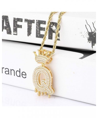 Initial Necklaces for Women 18K Plated Gold Initial Necklace for Men Silver Iced Out Diamond Name Letter Necklace Gold Q 24.0...