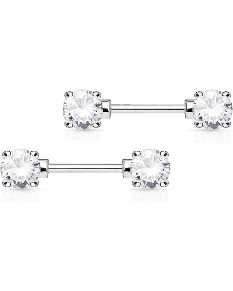 14g 1/2 Inch (12mm) Surgical Steel & Gold Plated CZ Crystal Front Facing Gemmed Nipple Ring Barbell Set Clear $9.24 Body Jewelry