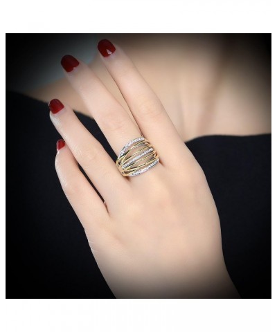 Gold and Silver Statement Rings for Women Wire Intertwined Design 14K Gold Plated Silver Band Ring Wide Index Finger Rings Co...