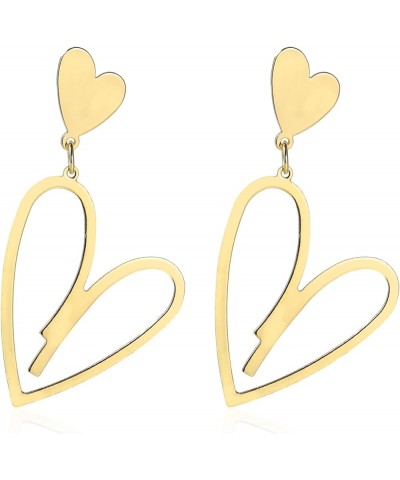 Love Heart Drop Stud Earrings Double Heart Dangle Earrings Statement Lightweight Trendy Earrings for Women Girls gold $5.56 E...