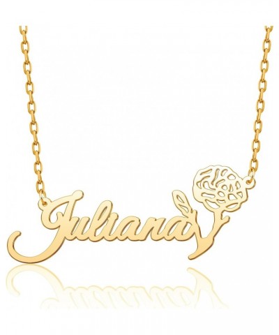 Custom Name Necklace 18K Gold Plated Personalized Nameplate Jewelry Customized Gift for Women Birth Flower Necklace $11.39 Ne...