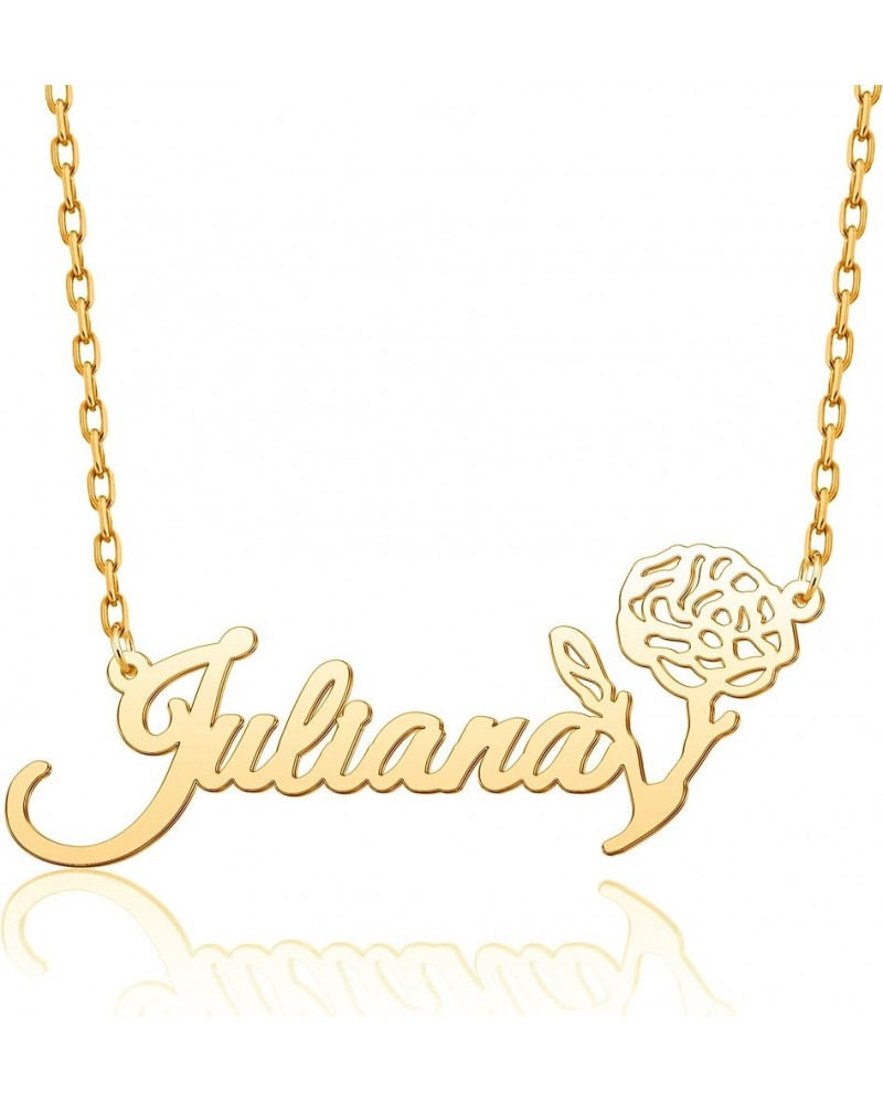 Custom Name Necklace 18K Gold Plated Personalized Nameplate Jewelry Customized Gift for Women Birth Flower Necklace $11.39 Ne...