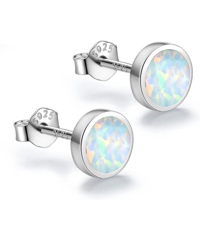 White Gold Plated Sterling Silver Opal Stud Earrings 3mm-8mm Options, Simulated Opal Dot Studs Hypoallergenic Jewelry 8mm Whi...