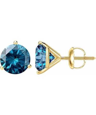 1/2-10 Carat Total Weight Blue Diamond Stud Earrings 3 Prong Screw Back 2.5 Carat 14K Yellow Gold $1.00 Earrings