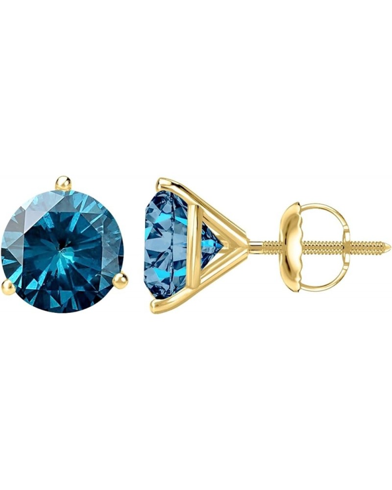 1/2-10 Carat Total Weight Blue Diamond Stud Earrings 3 Prong Screw Back 2.5 Carat 14K Yellow Gold $1.00 Earrings