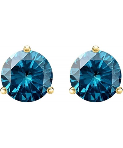 1/2-10 Carat Total Weight Blue Diamond Stud Earrings 3 Prong Screw Back 2.5 Carat 14K Yellow Gold $1.00 Earrings