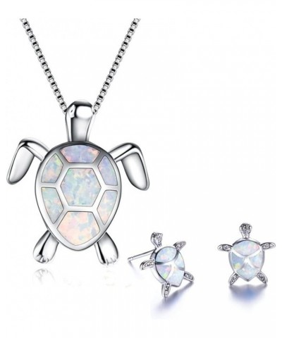 Turtle Necklace Earrings Sets for Women Girls Fashion Silver Health and Longevity Seo Animal Opal Pendant Chain Necklace Jewe...