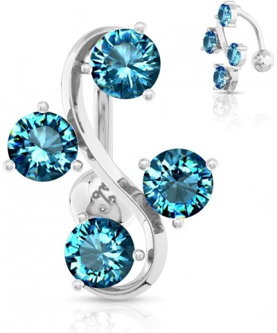 Surgical Steel Reverse Mount Sexy Aqua Gemmed Vine Belly Button Ring $11.19 Body Jewelry