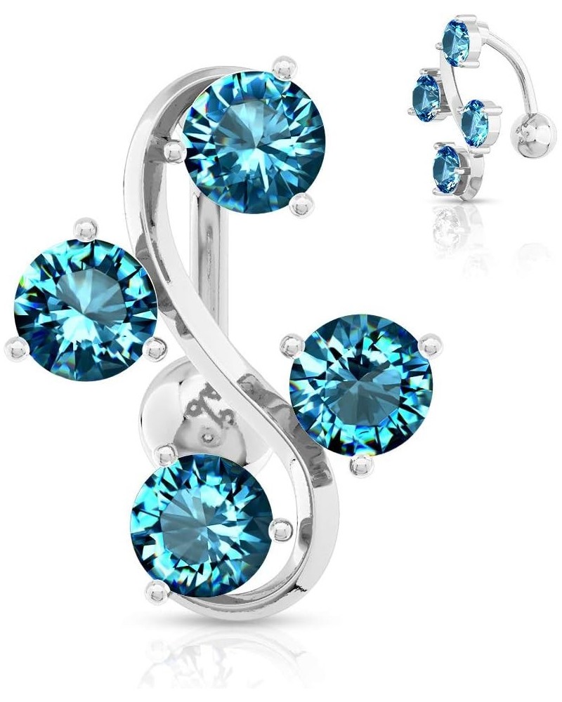 Surgical Steel Reverse Mount Sexy Aqua Gemmed Vine Belly Button Ring $11.19 Body Jewelry