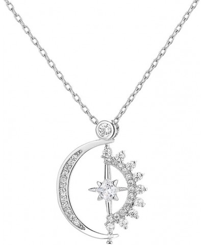 Sun Moon Necklace for Women Silver Sparkly Cubic Zirconia Rotatable Pendant Dainty Crescent Moon Star Spin Necklace for Girls...