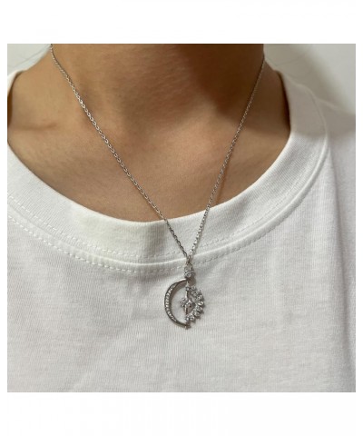 Sun Moon Necklace for Women Silver Sparkly Cubic Zirconia Rotatable Pendant Dainty Crescent Moon Star Spin Necklace for Girls...