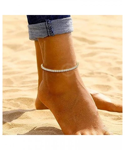 Dainty Link Tennis Austrian Crystals Anklet for Women Titanium Steel 18K Gold Plated Layared Anklet Chain for Women Gift Adju...