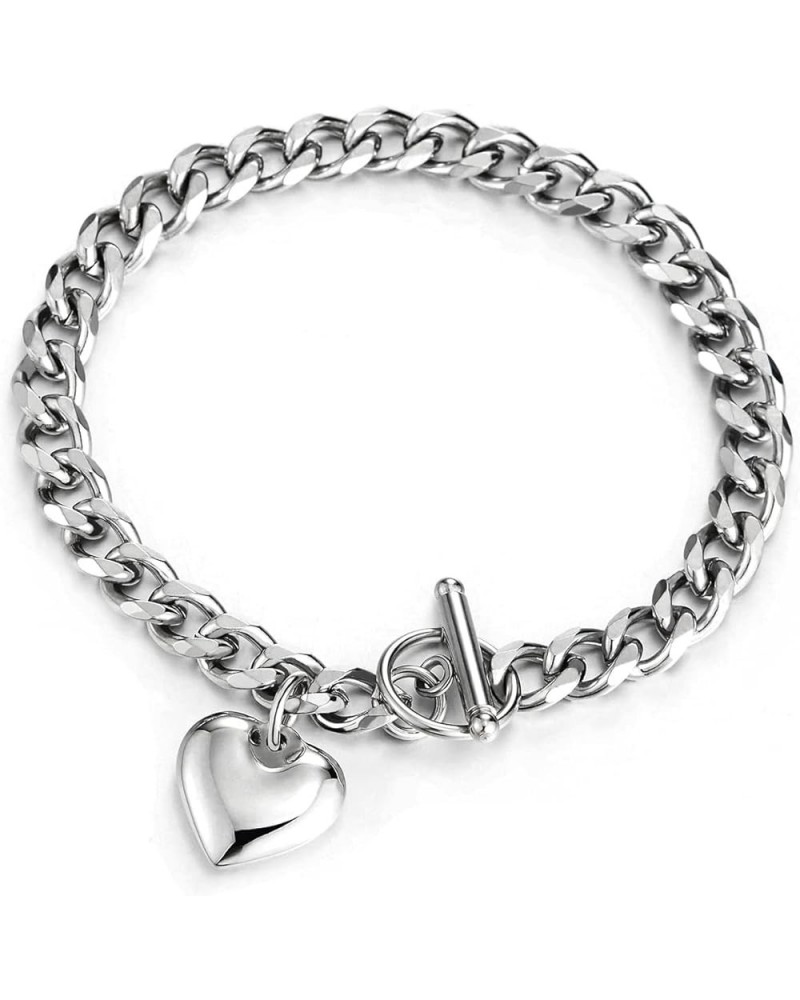 Womens Stainless Steel Rolo Chain Bracelet with Dangling Puff Heart, High Polished E-Metal Color: Silver-02 $11.87 Bracelets