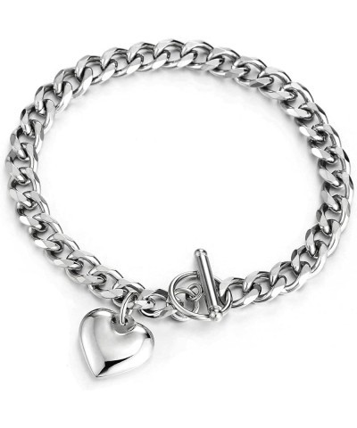 Womens Stainless Steel Rolo Chain Bracelet with Dangling Puff Heart, High Polished E-Metal Color: Silver-02 $11.87 Bracelets