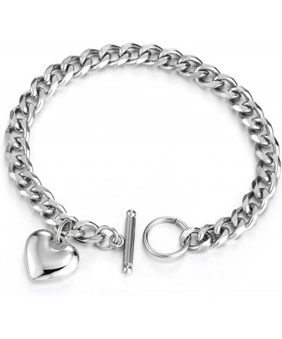 Womens Stainless Steel Rolo Chain Bracelet with Dangling Puff Heart, High Polished E-Metal Color: Silver-02 $11.87 Bracelets