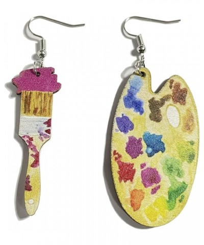 Cute Librarian Stacks of Books Dangle Earrings Clay Resin Colorful Pencil Wooden Books Color Palette Brush Unique Drop Dangle...